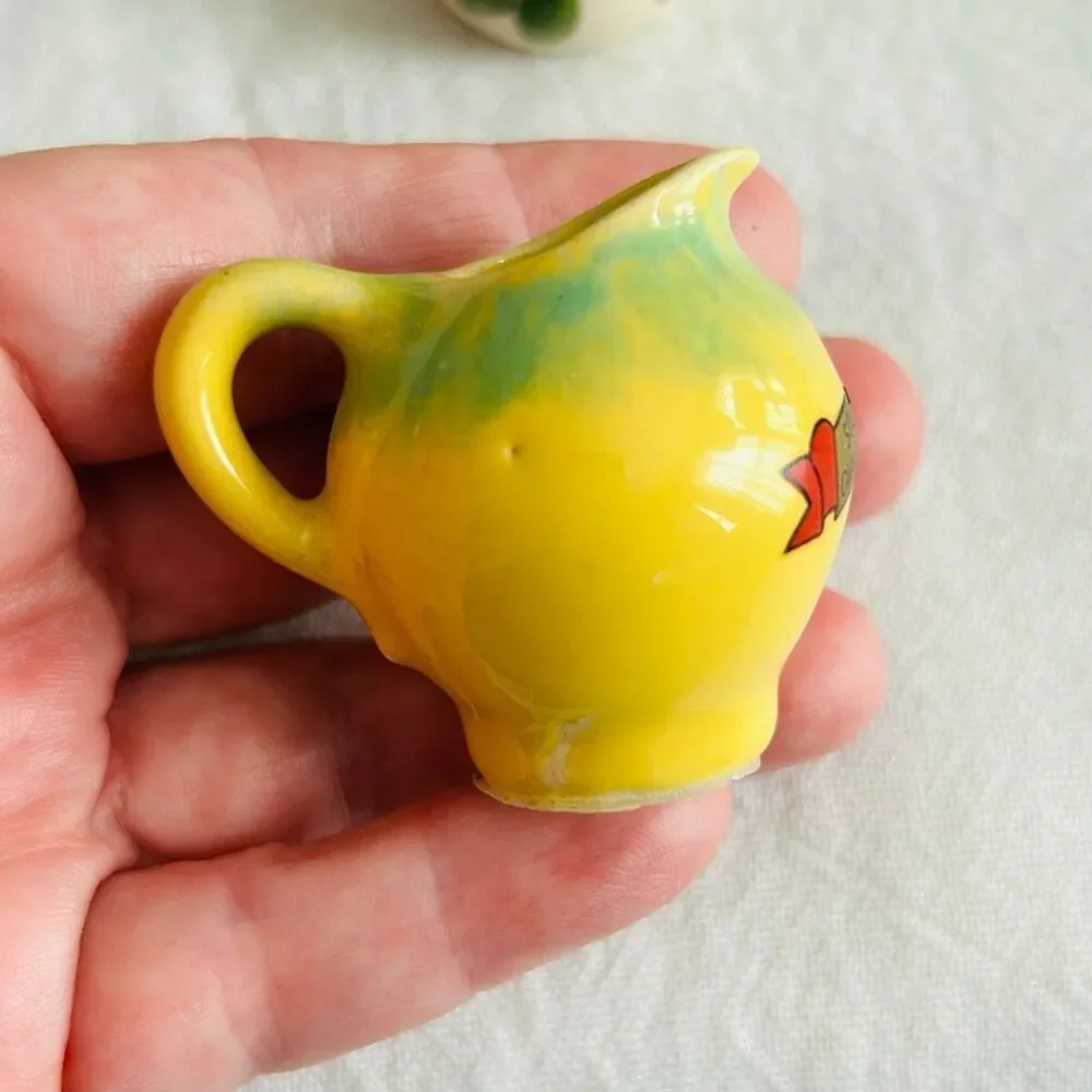 4 Vintage Miniature Pitchers Ceramic Floral Souvenir Toby Girl